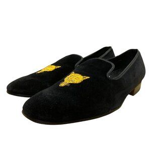 Peal & Co x Brooks Brothers Men’s Black Velvet Embroidered Gold Fox Loafers Sz 9